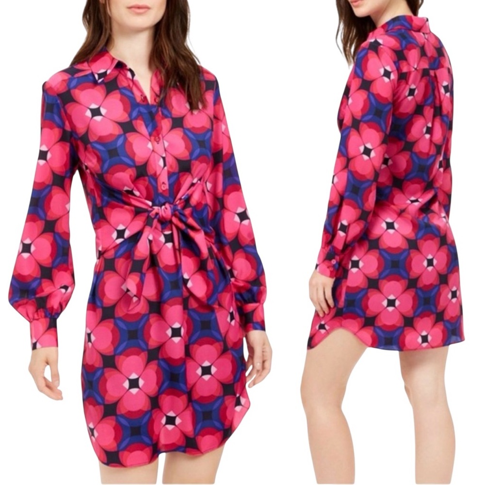 Trina Turk Printed Twist-Front Shirtdress Multicolor L
